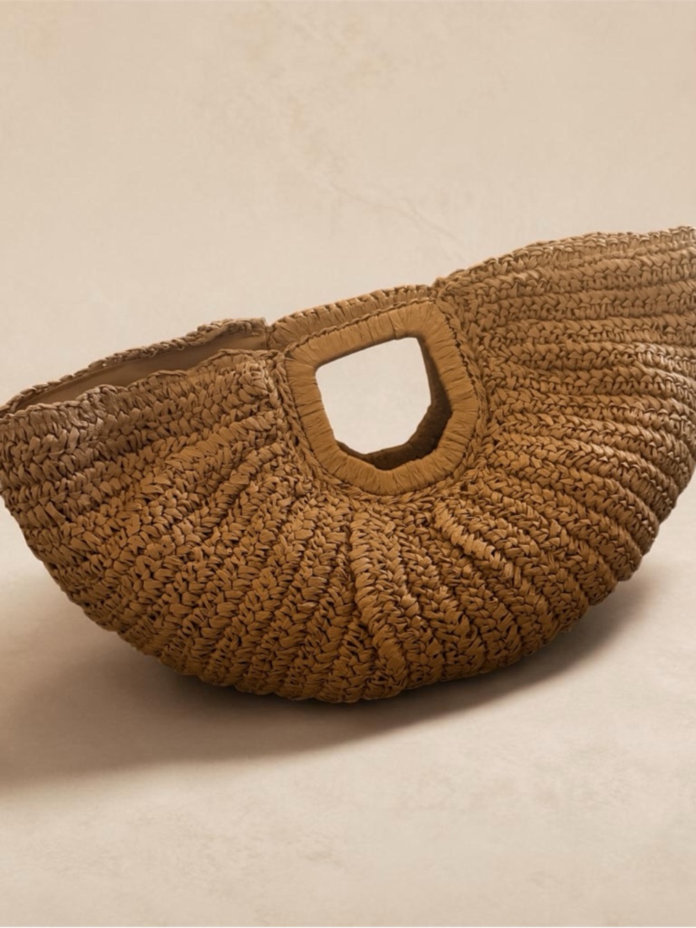Woven Crescent Straw Tote Bag - Brown